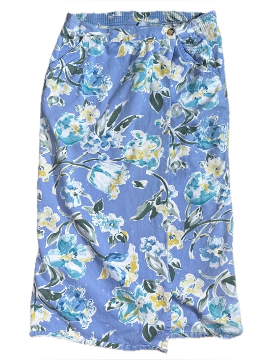 Dresses & Skirts - Vintage Light Blue Floral Wrap Skirt Size Petite Small Cottagecore Grandmacore